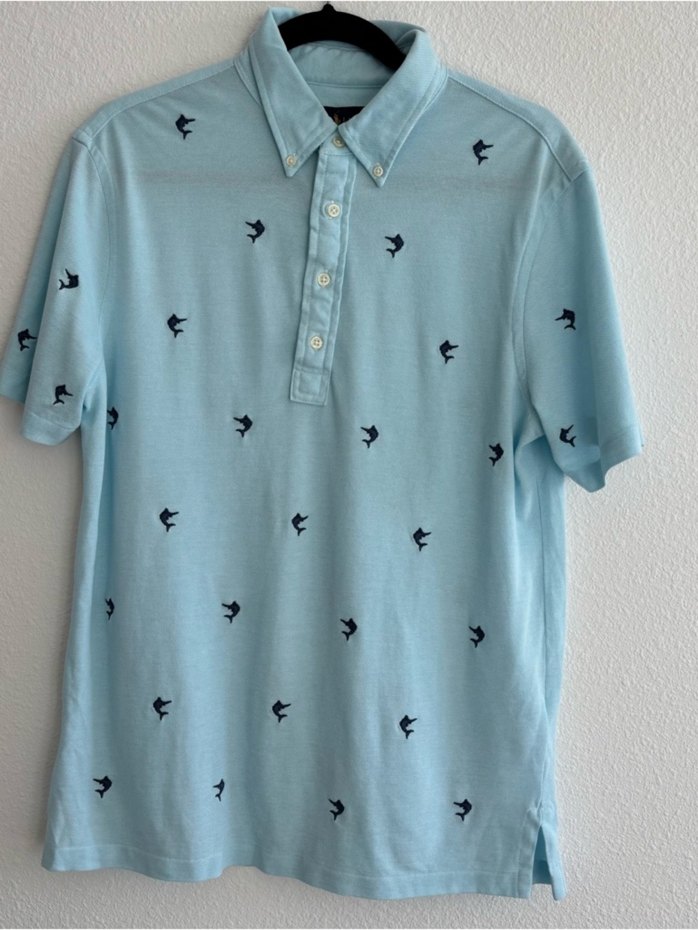 Ralph Lauren Men’s Polo Shirt Knit Oxford Blue Marlins Embroidery Size M